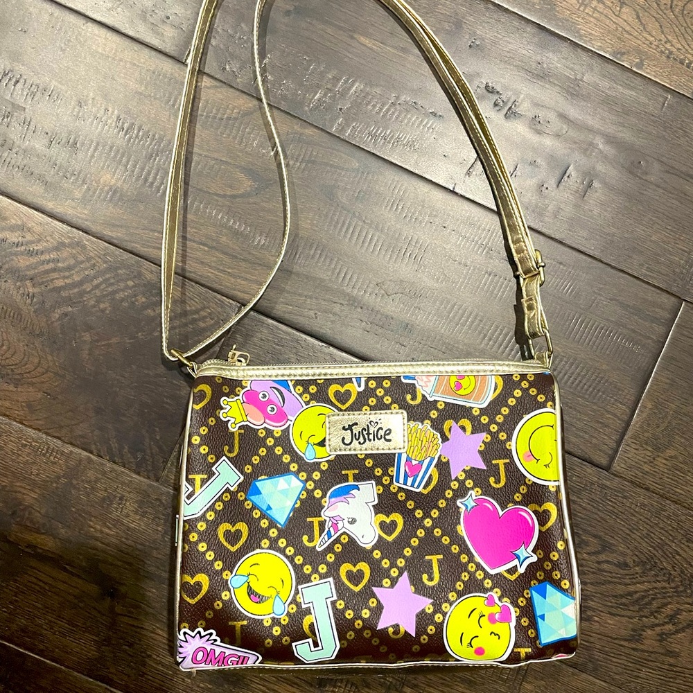 New girls brown and gold purse Justice smile unicorn Stars omg emoji design neon